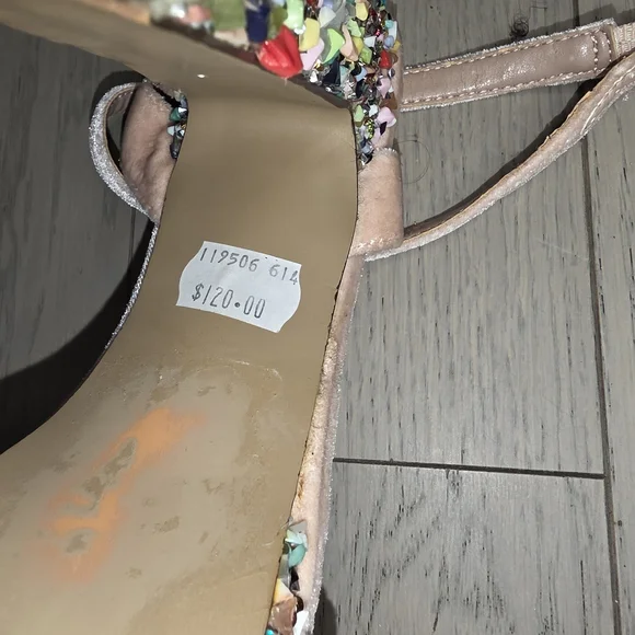 Betsey Johnson Pink Velvet Multicolor Sequin Block Heel Sandals - Picture 5 of 5